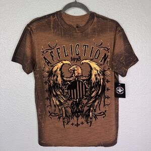 Affliction Shirt Men Small Iron Pledge Tee Velvet Metallic Eagle Y2K Grunge Punk